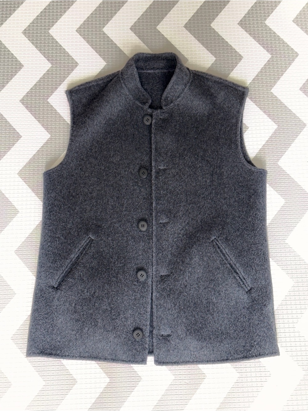 Men's Dark Gray Wool Vest Jacket - Button Front